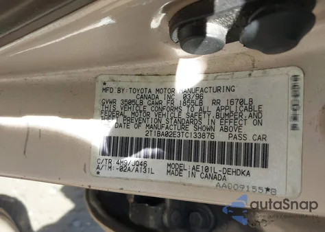 1996 Toyota Corolla from USA, damaged, VIN 2T1BA02E3TC133876